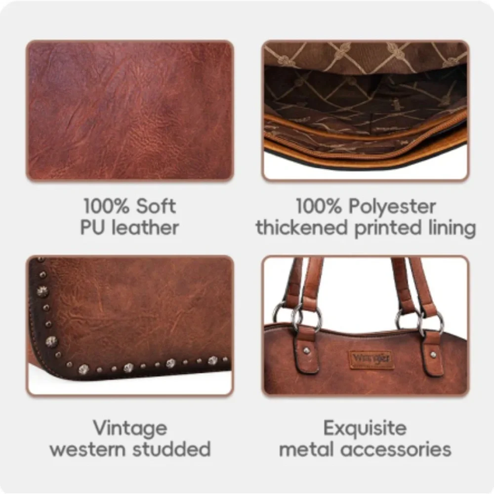 Wrangler Black Leather Tote with Stud Accents - Picture 4 of 6